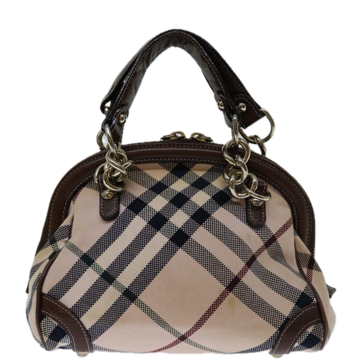 BURBERRY Nova Check Blue Label Hand Bag Canvas Beige Auth 69039 - 0