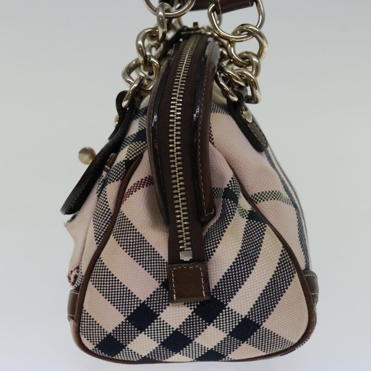 BURBERRY Nova Check Blue Label Hand Bag Canvas Beige Auth 69039