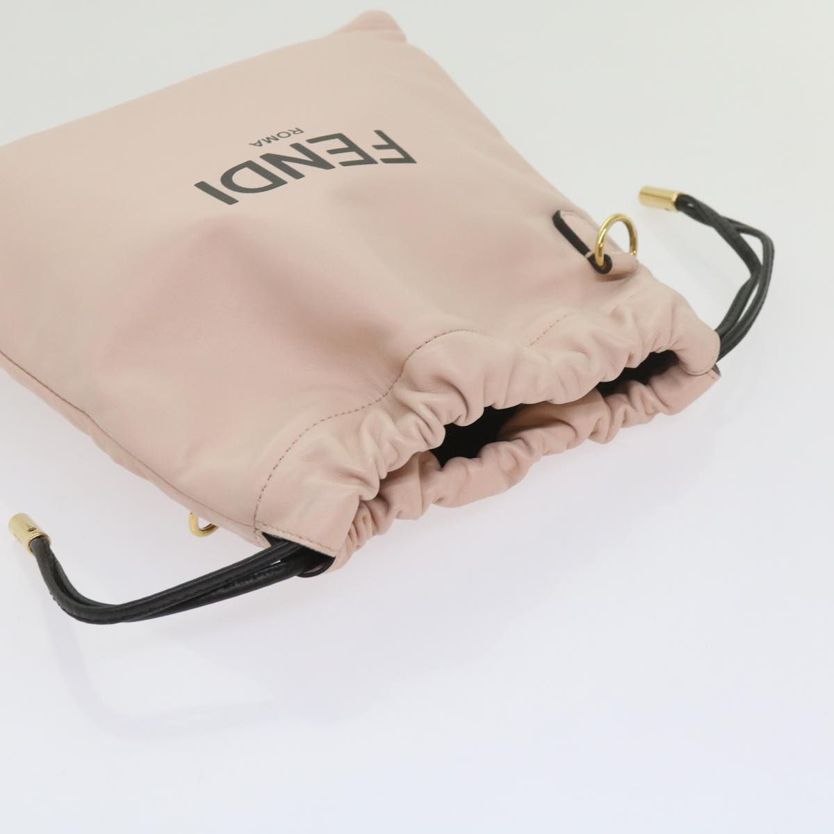 FENDI Purse Shoulder Bag Leather Beige Auth 69042A