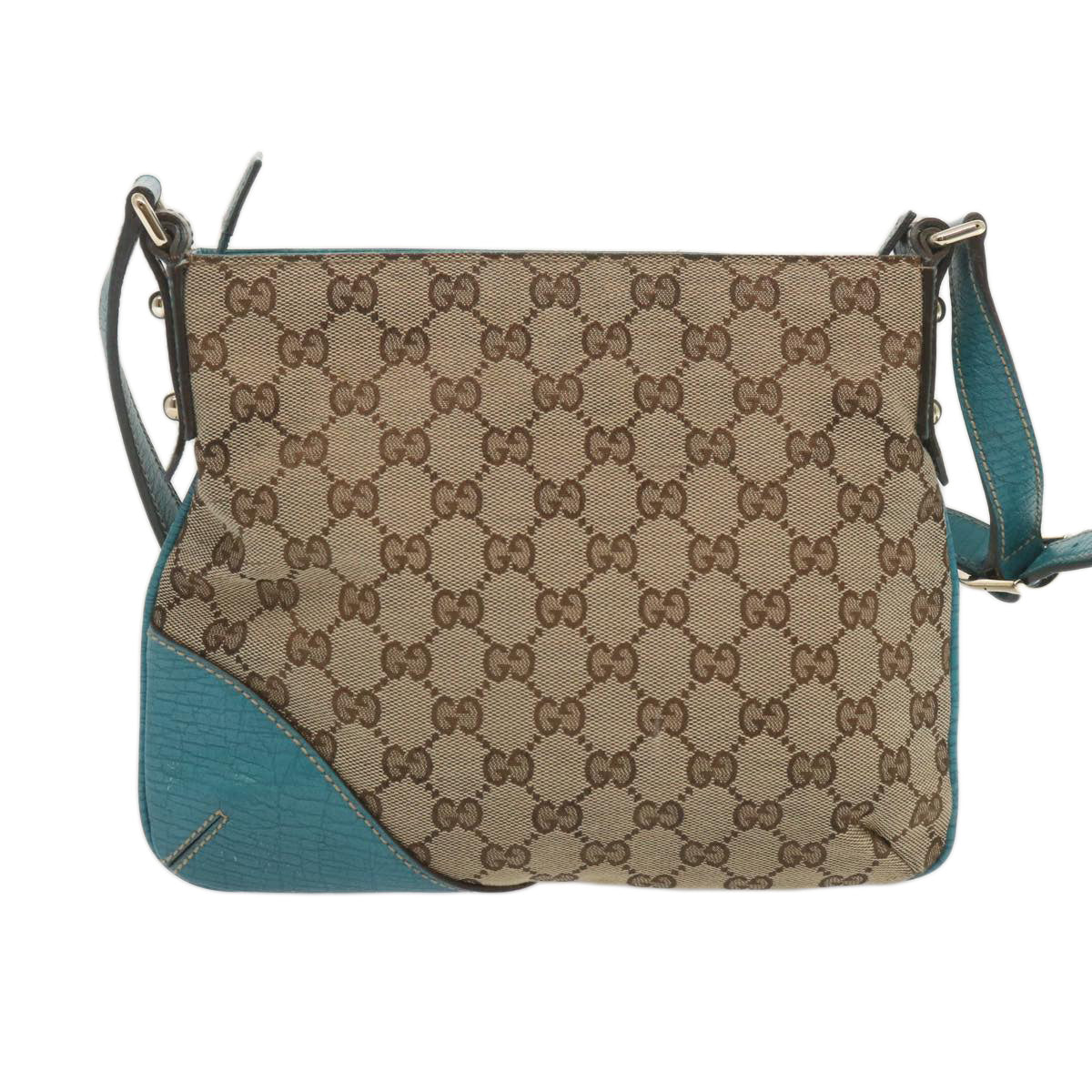 GUCCI GG Canvas Sherry Line Horsebit Shoulder Bag Beige White 141506 Auth 69050