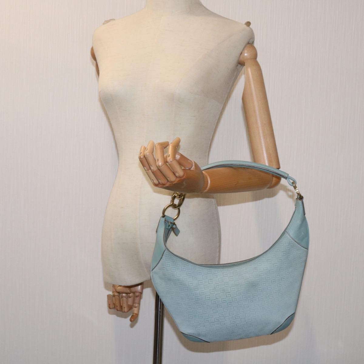 GUCCI GG Canvas Shoulder Bag Light Blue 001 4158 Auth 69052