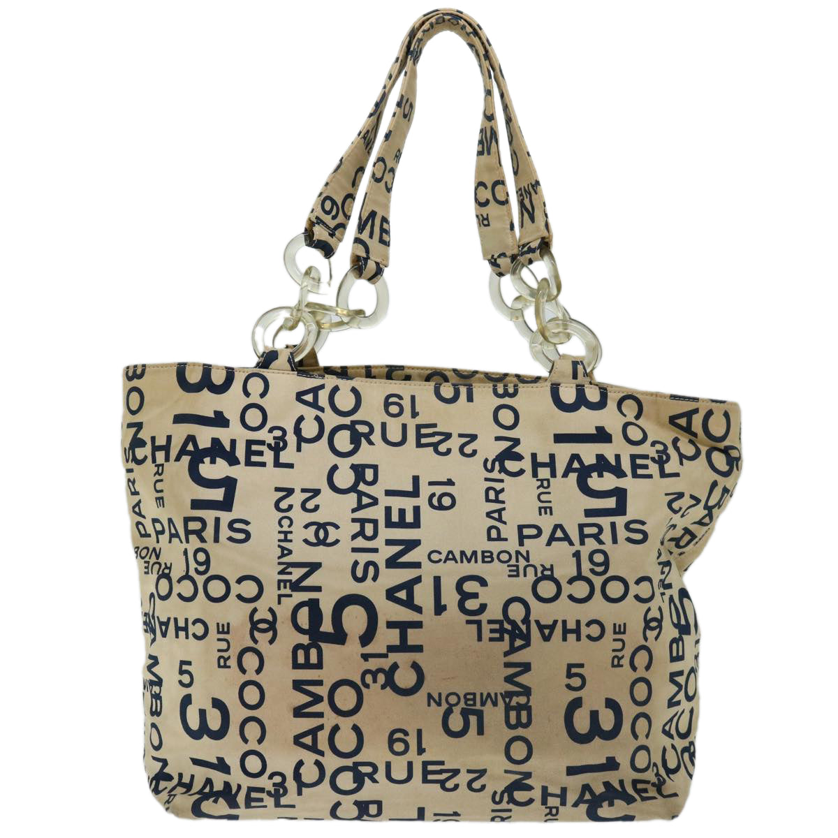 CHANEL Bysy Line Tote Bag Canvas Beige CC Auth 69058