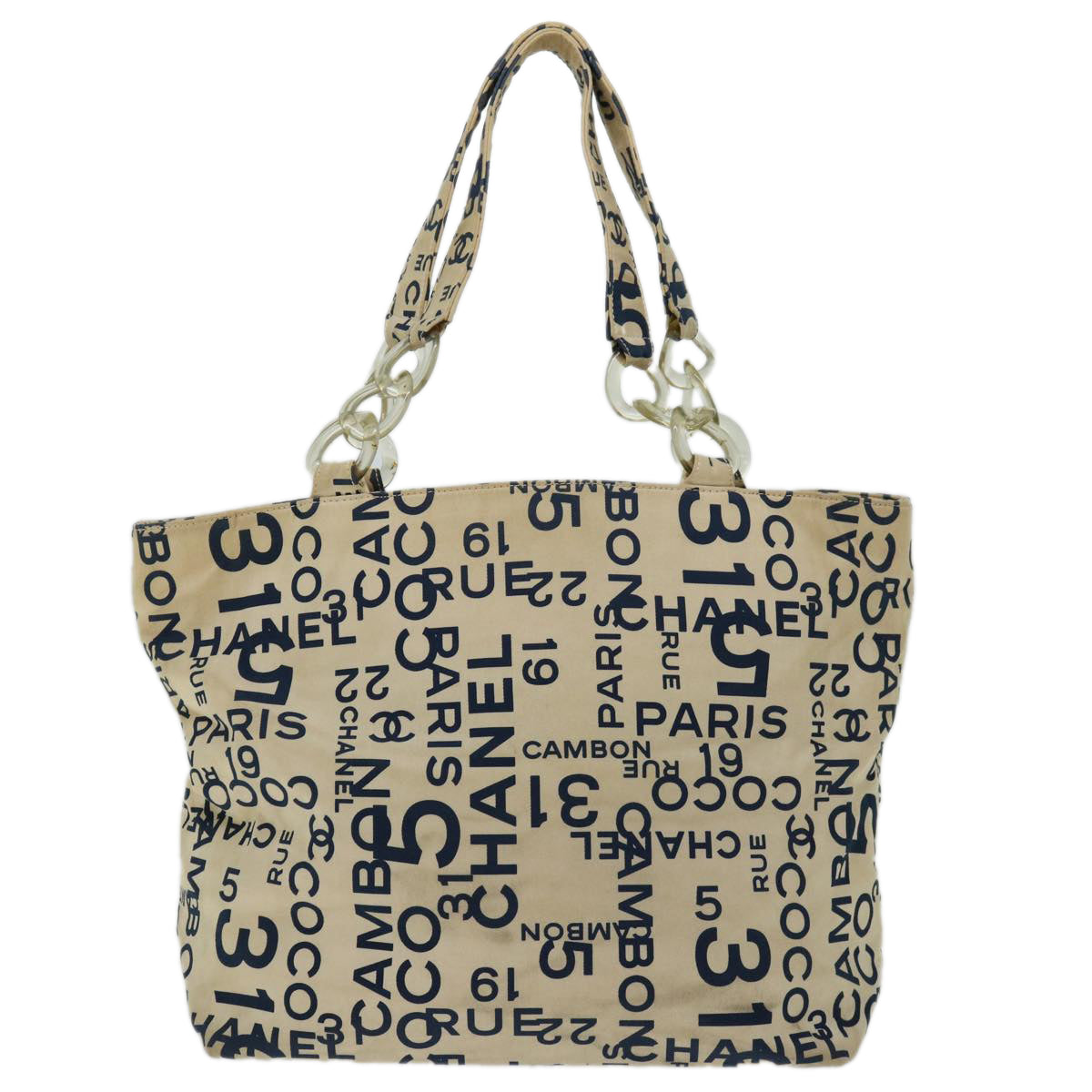 CHANEL Bysy Line Tote Bag Canvas Beige CC Auth 69058 - 0