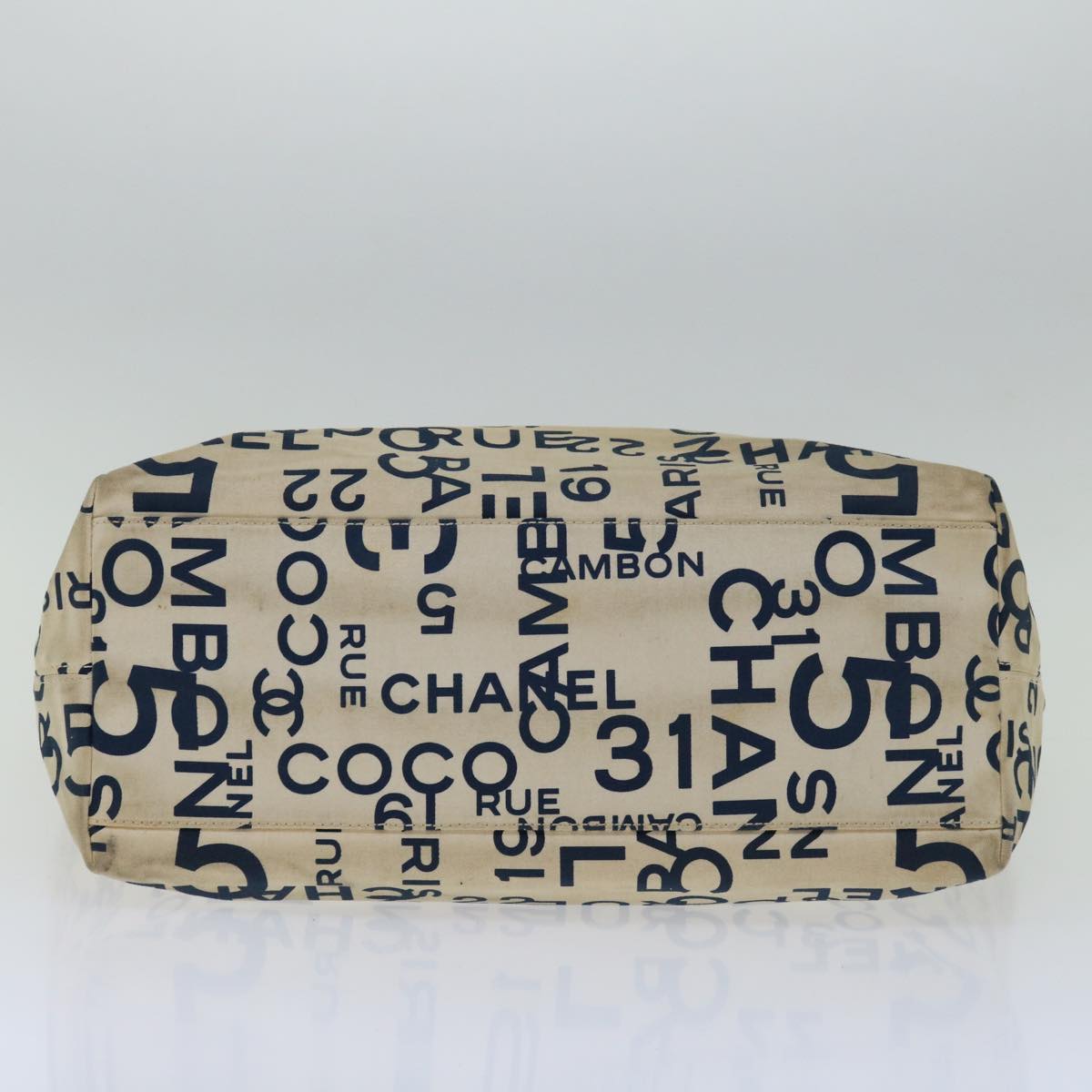 CHANEL Bysy Line Tote Bag Canvas Beige CC Auth 69058