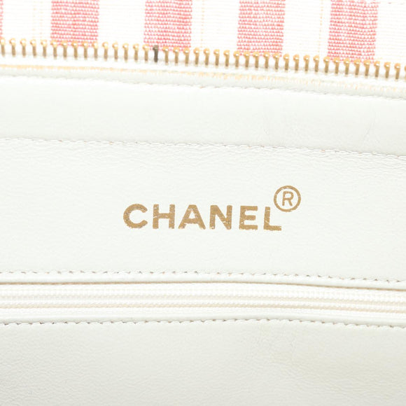 CHANEL Matelasse Chain Shoulder Bag Canvas White Red CC Auth 69059SAV