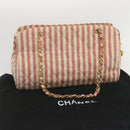 CHANEL Matelasse Chain Shoulder Bag Canvas White Red CC Auth 69059SAV-12