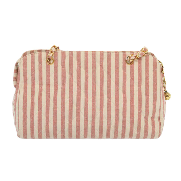 CHANEL Matelasse Chain Shoulder Bag Canvas White Red CC Auth 69059SAV