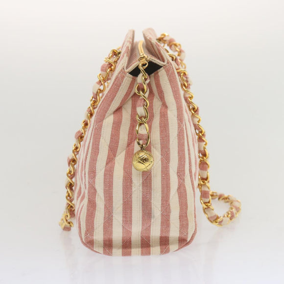 CHANEL Matelasse Chain Shoulder Bag Canvas White Red CC Auth 69059SAV