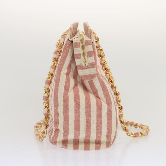 CHANEL Matelasse Chain Shoulder Bag Canvas White Red CC Auth 69059SAV