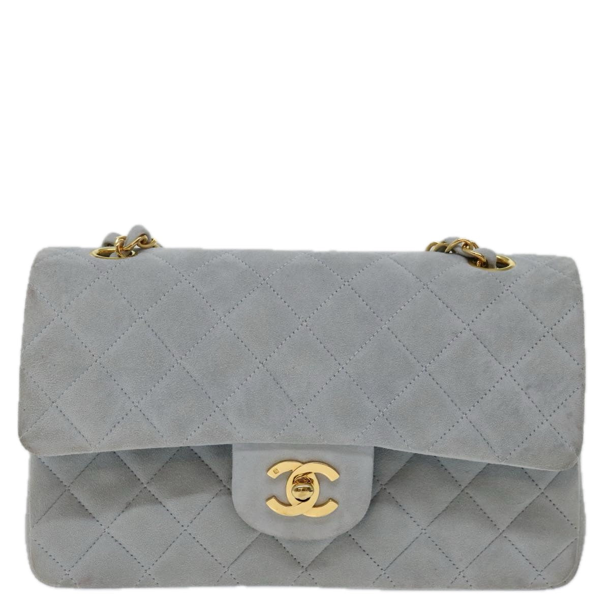 CHANEL Matelasse Chain Shoulder Bag Suede Light Blue CC Auth 69060A