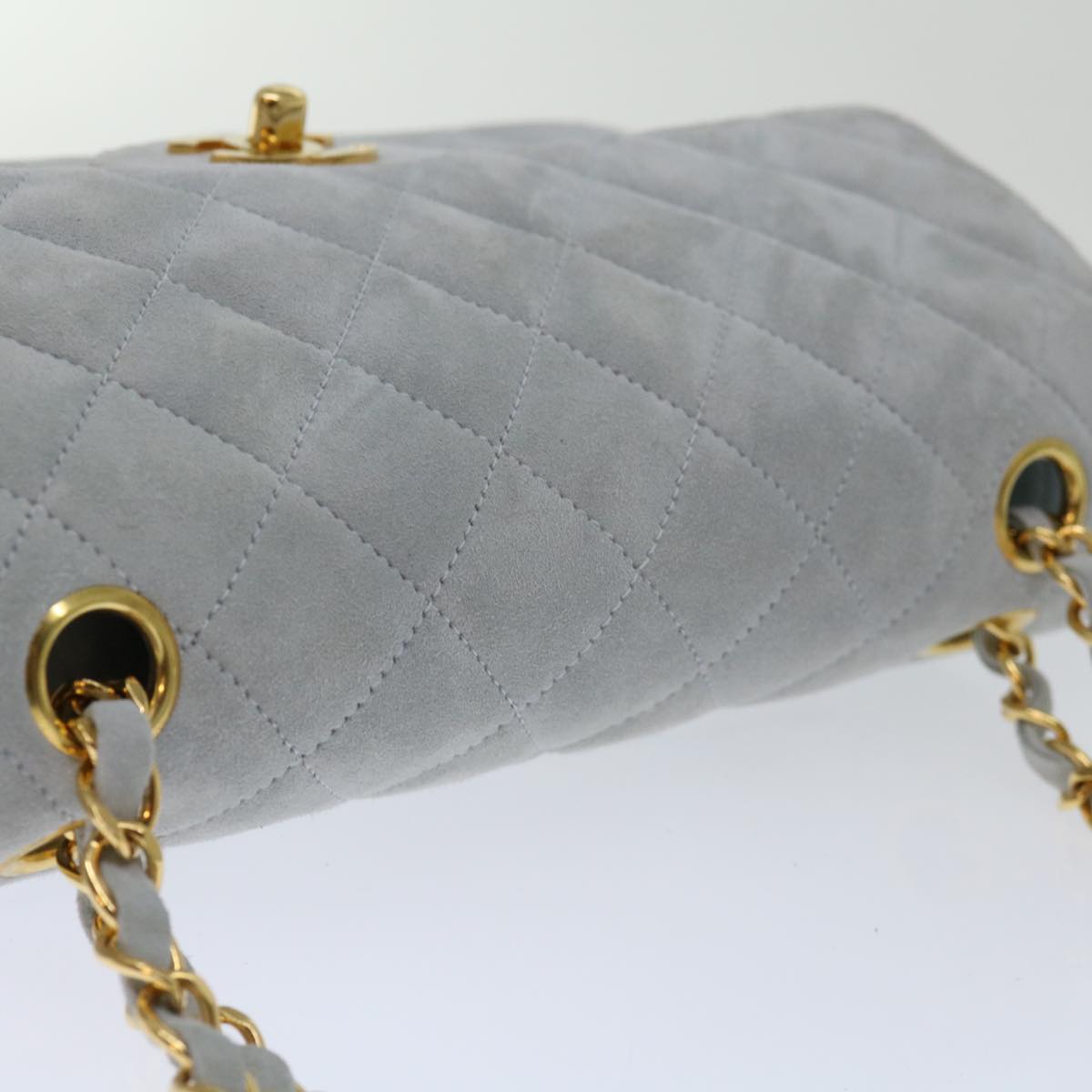 CHANEL Matelasse Chain Shoulder Bag Suede Light Blue CC Auth 69060A