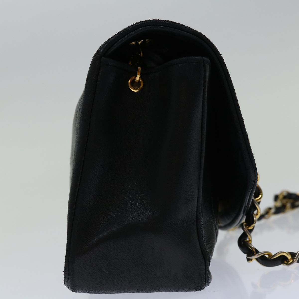 CHANEL Diana Matelasse Chain Shoulder Bag Lamb Skin Black CC Auth 69061A
