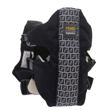 FENDI Baby Carrier Zucchino Canvas Shoulder Bag Black Auth 69064V