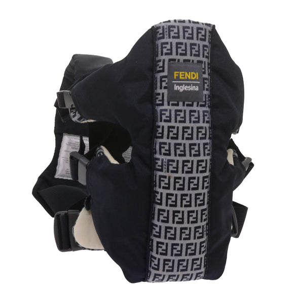 FENDI Baby Carrier Zucchino Canvas Shoulder Bag Black Auth 69064V