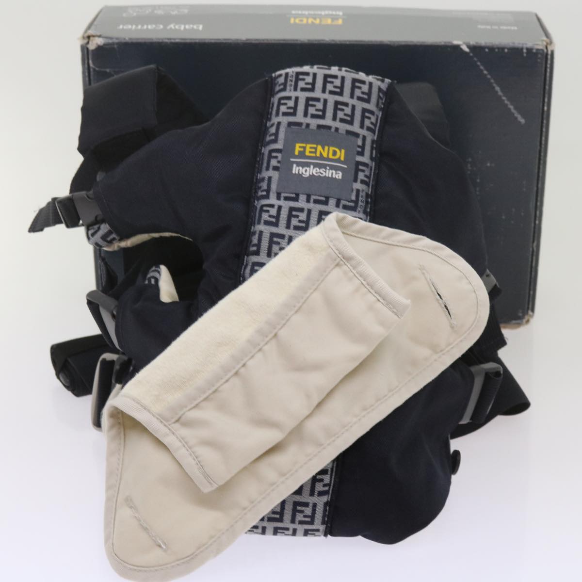 FENDI Baby Carrier Zucchino Canvas Shoulder Bag Black Auth 69064