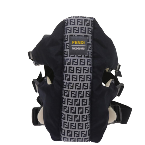 FENDI Baby Carrier Zucchino Canvas Shoulder Bag Black Auth 69064V