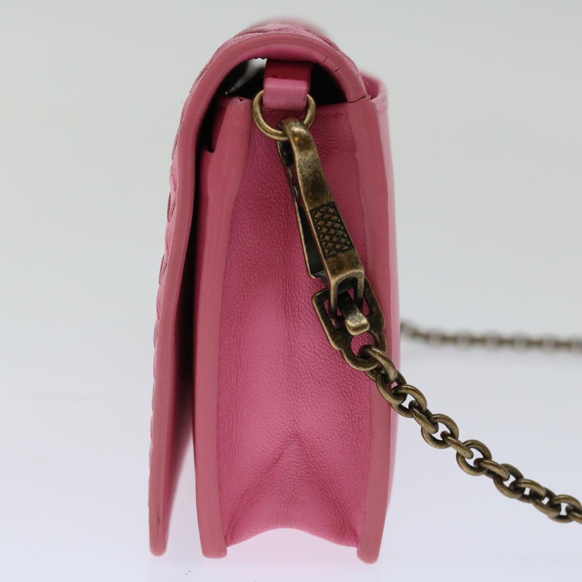 BOTTEGAVENETA INTRECCIATO Chain Shoulder Bag Leather Pink Auth 69077