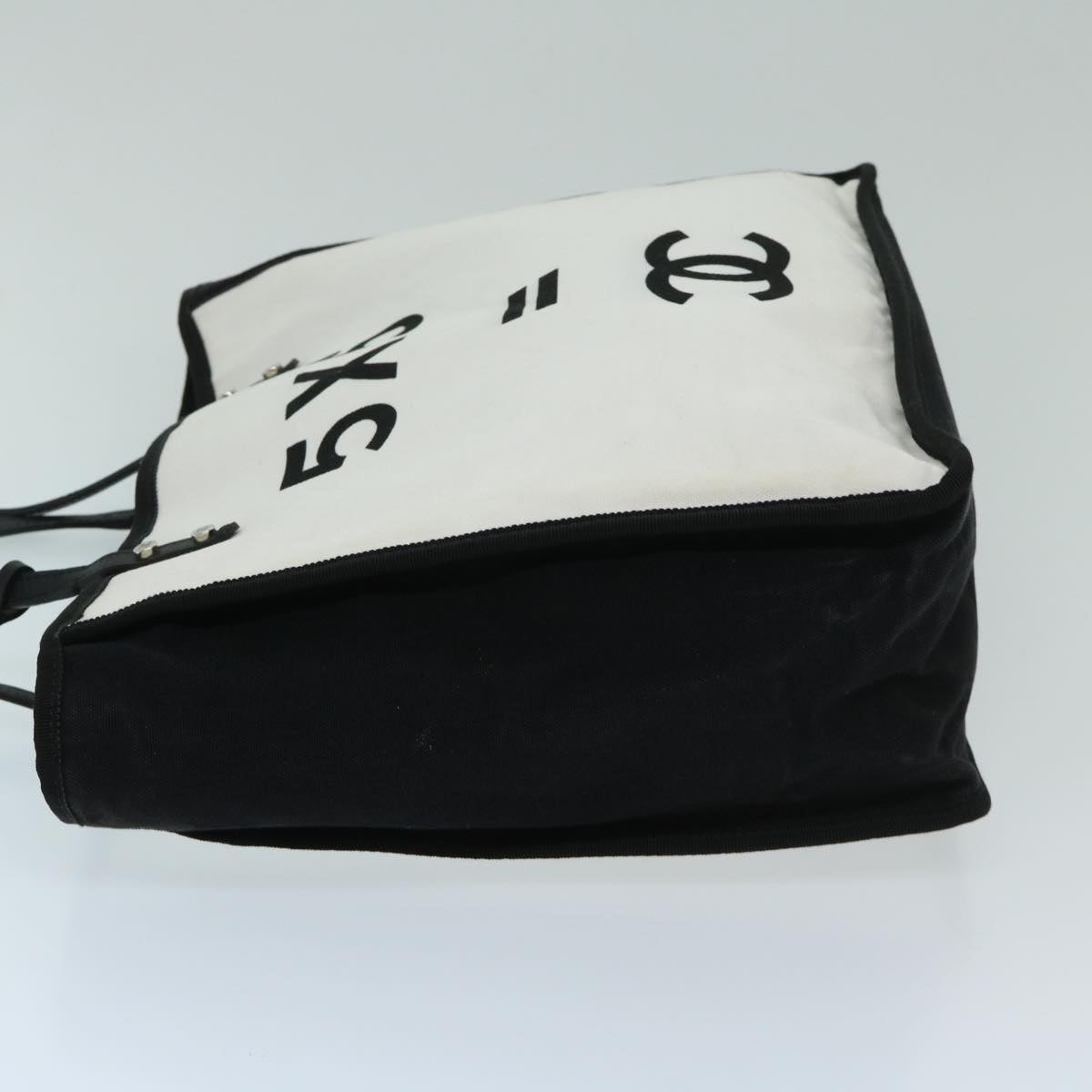 CHANEL Tote Bag Canvas White Black A92884 CC Auth 69104A