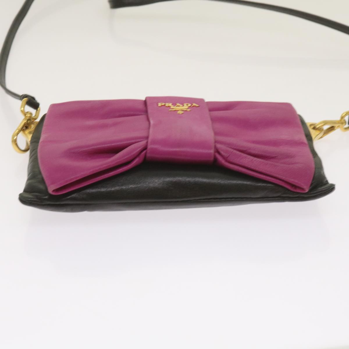 PRADA Ribbon Shoulder Bag Leather Pink Black Auth 69105