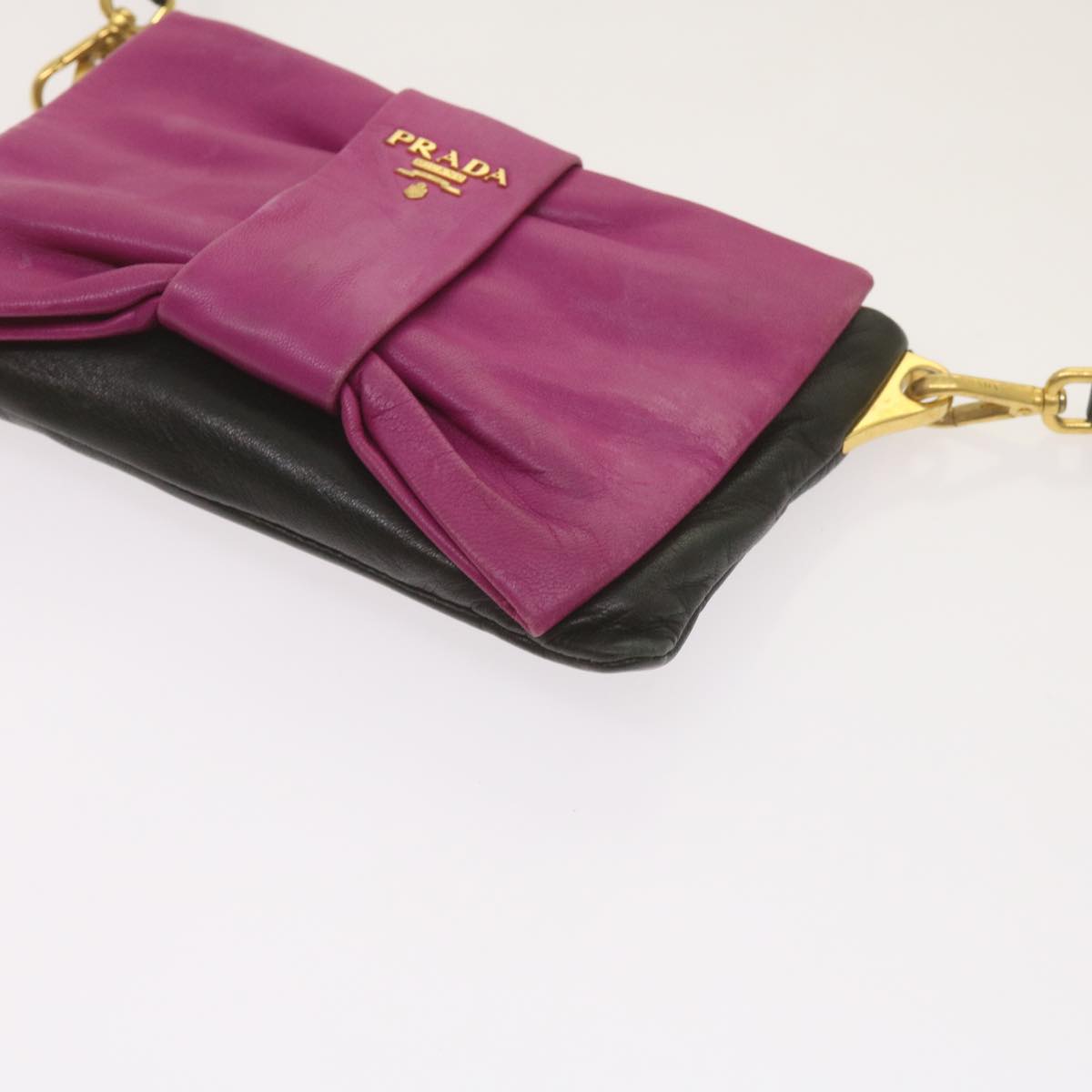 PRADA Ribbon Shoulder Bag Leather Pink Black Auth 69105