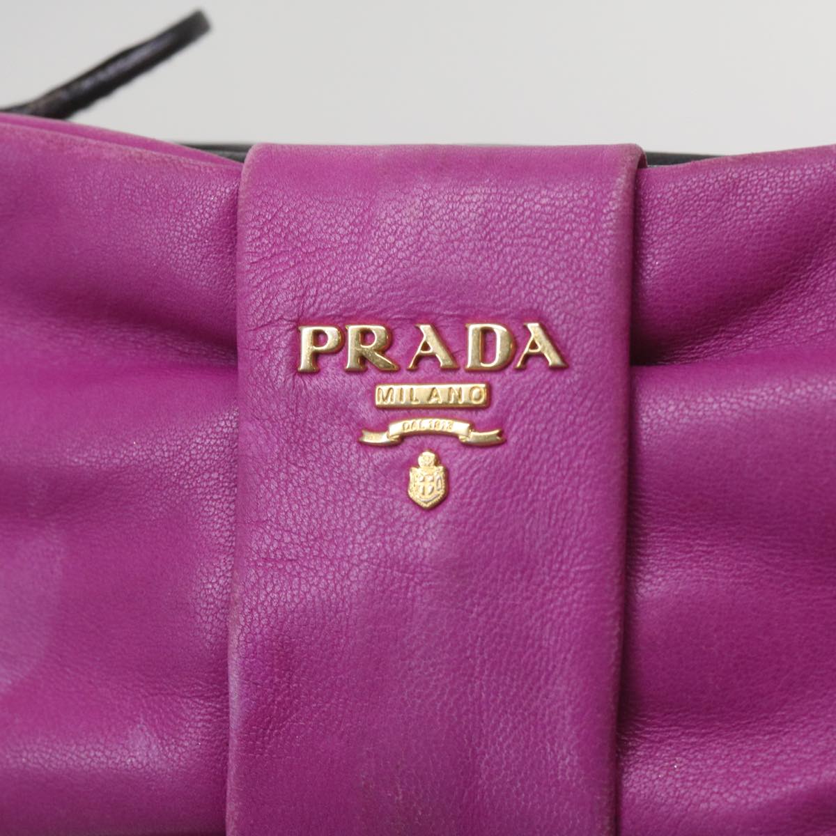 PRADA Ribbon Shoulder Bag Leather Pink Black Auth 69105