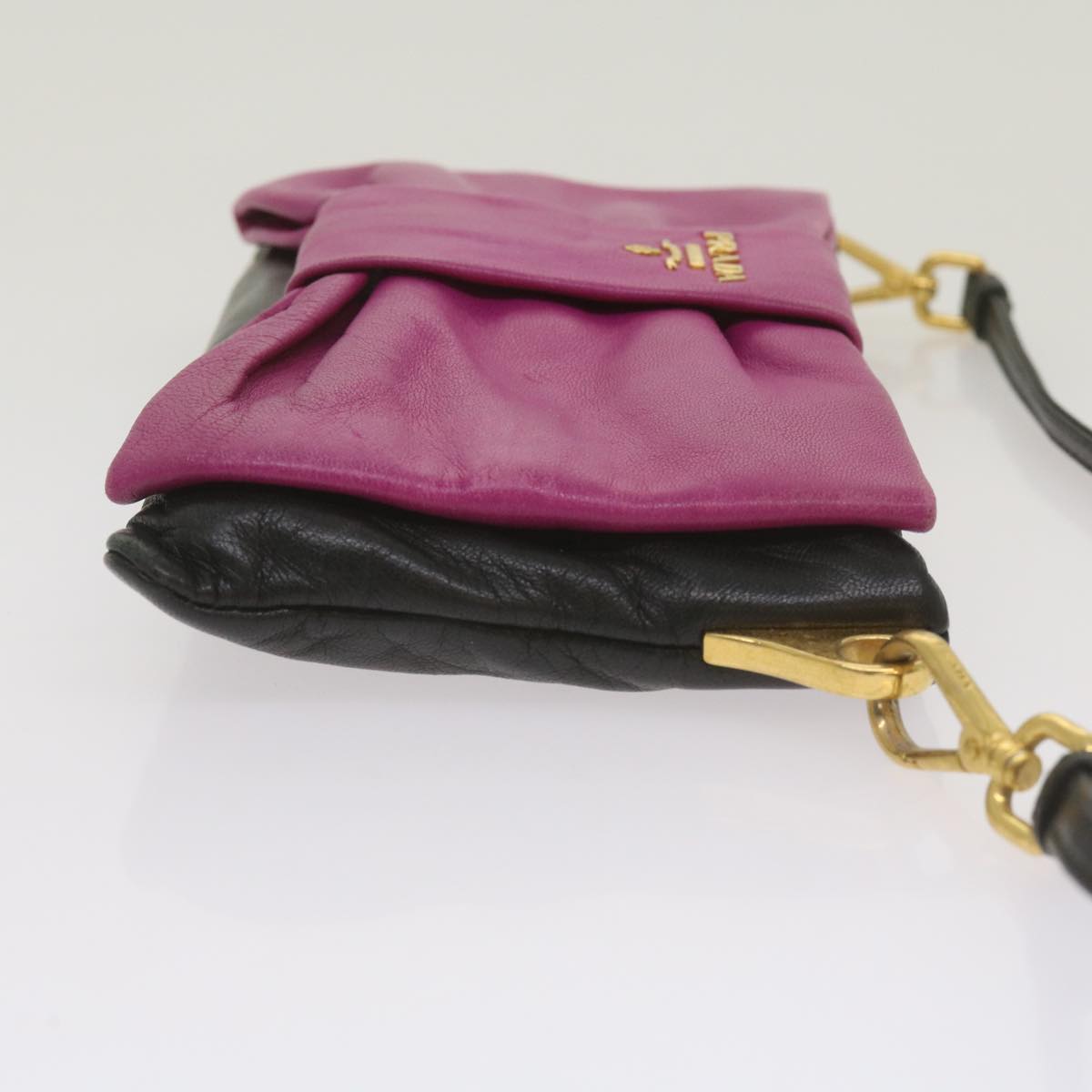 PRADA Ribbon Shoulder Bag Leather Pink Black Auth 69105