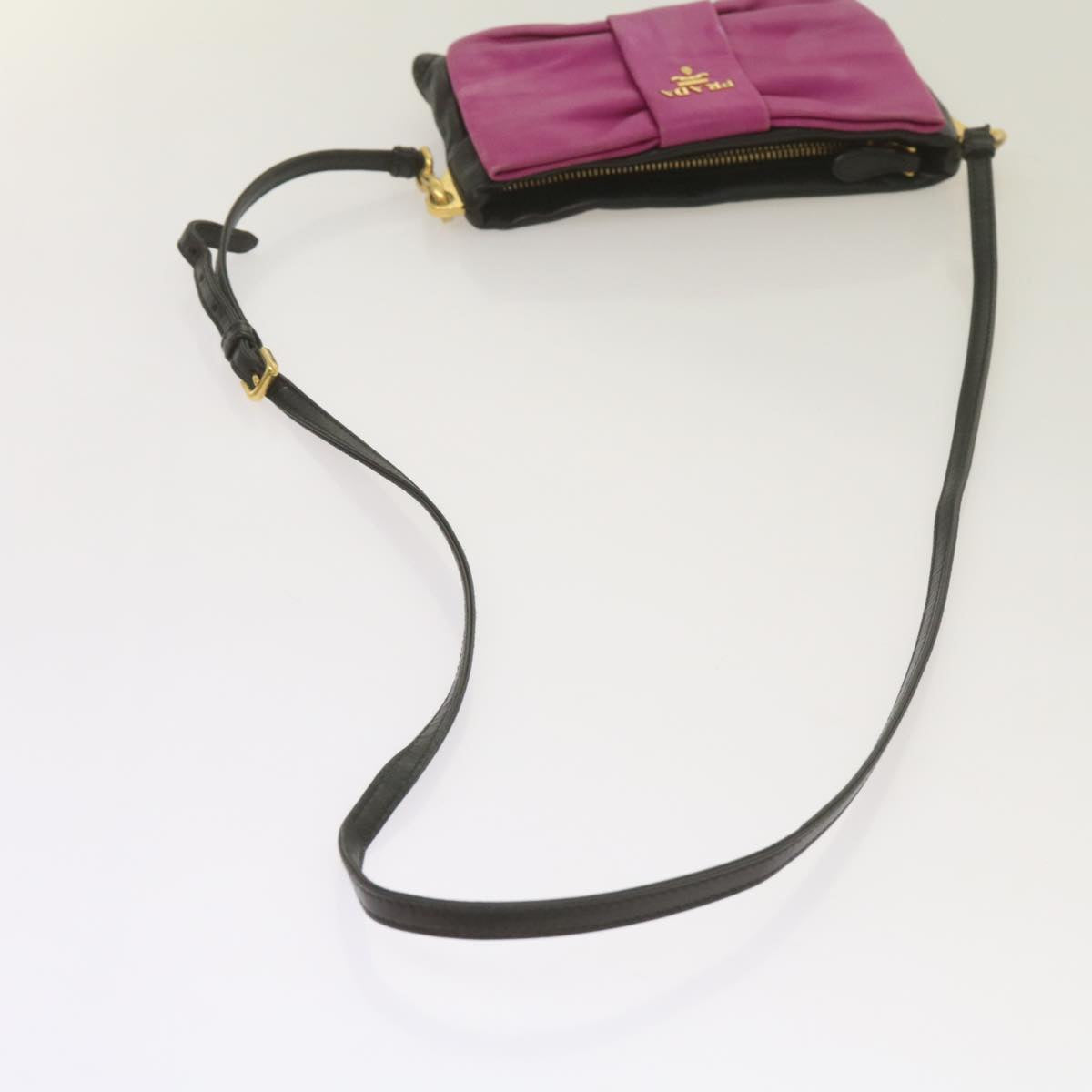 PRADA Ribbon Shoulder Bag Leather Pink Black Auth 69105