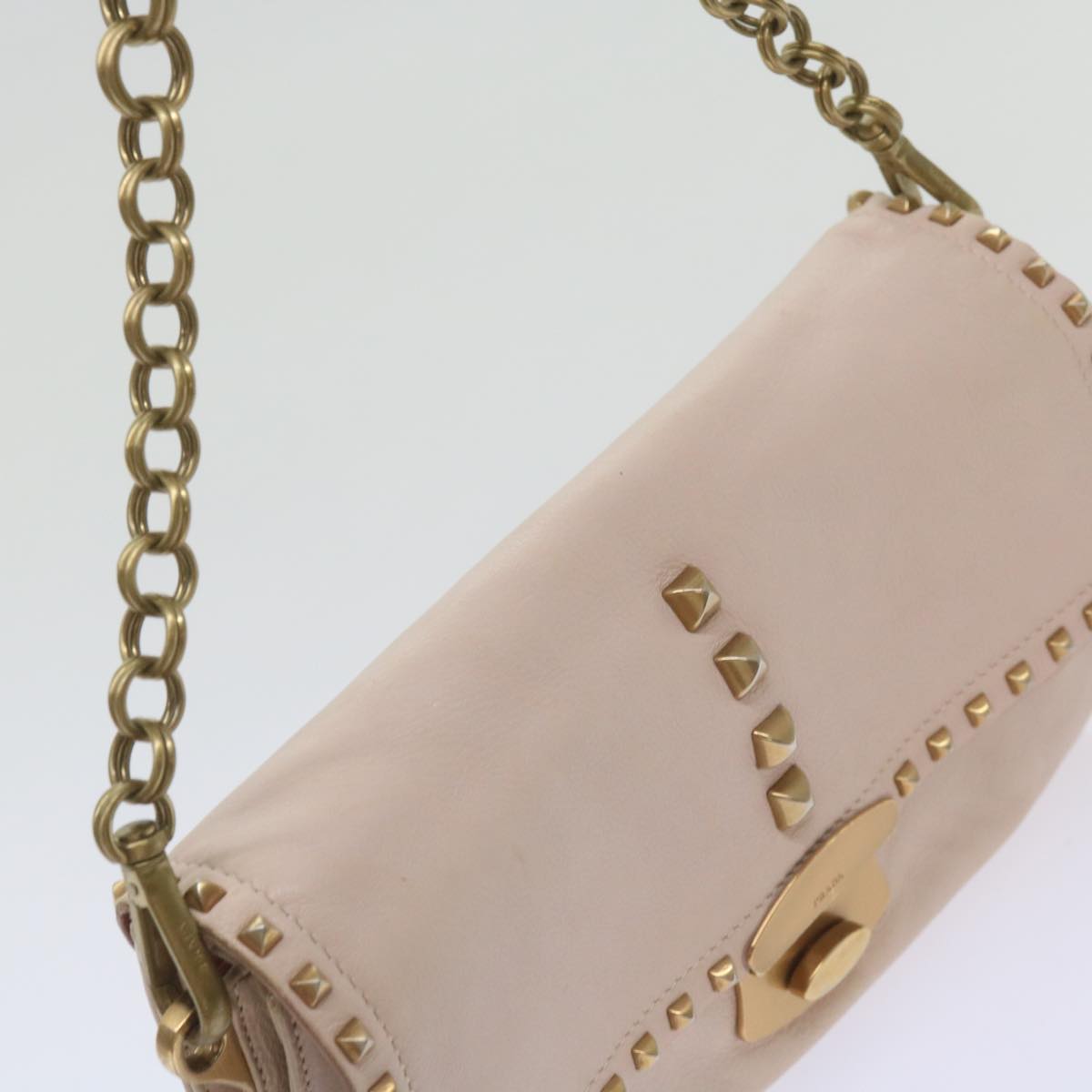 PRADA Chain Shoulder Bag Leather Pink Auth 69107