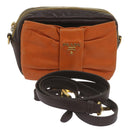 PRADA Ribbon Shoulder Bag Leather Orange Brown Auth 69111-1