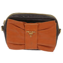 PRADA Ribbon Shoulder Bag Leather Orange Brown Auth 69111-13