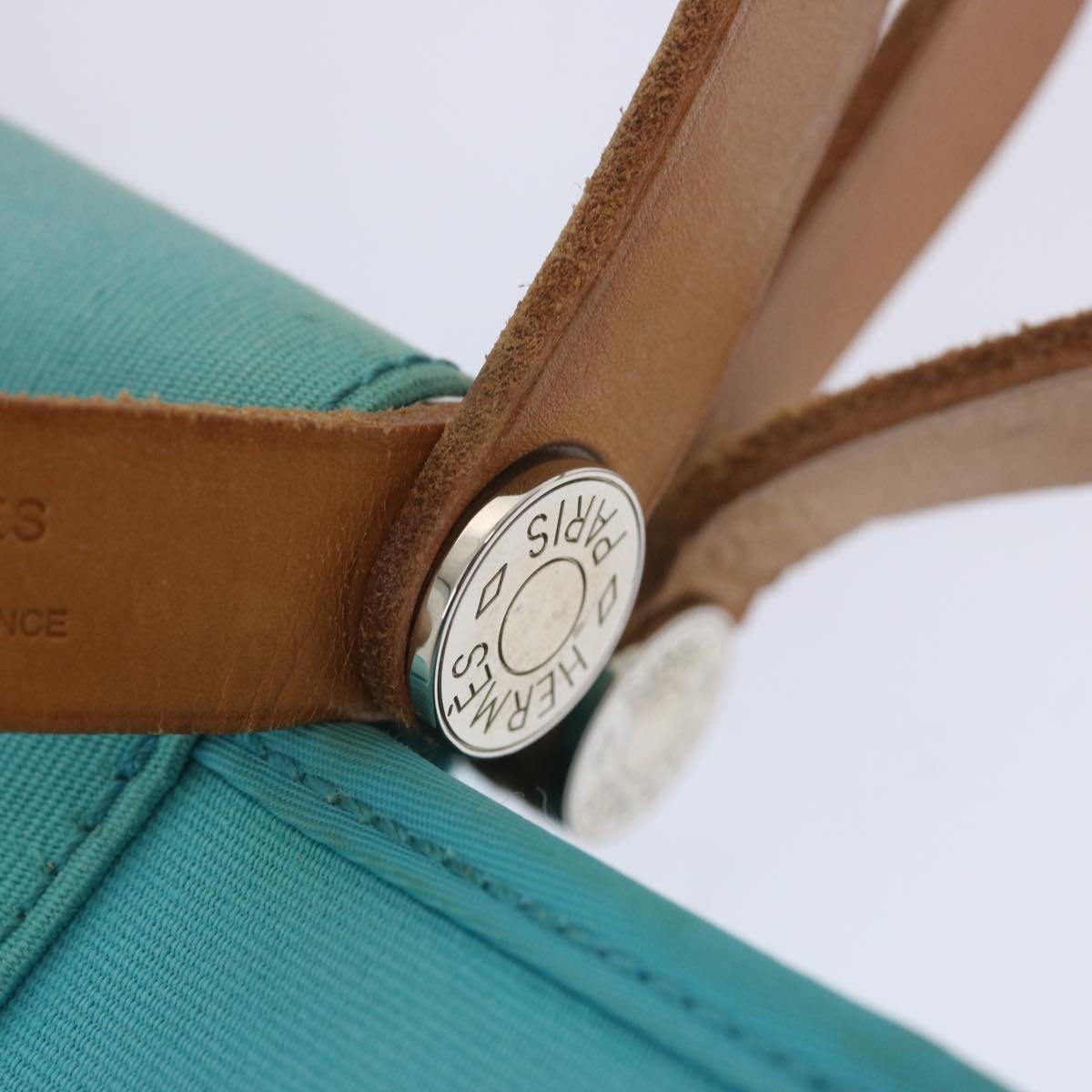 HERMES Kabak Elan PM Hand Bag Canvas 2way Light Blue Auth 69117