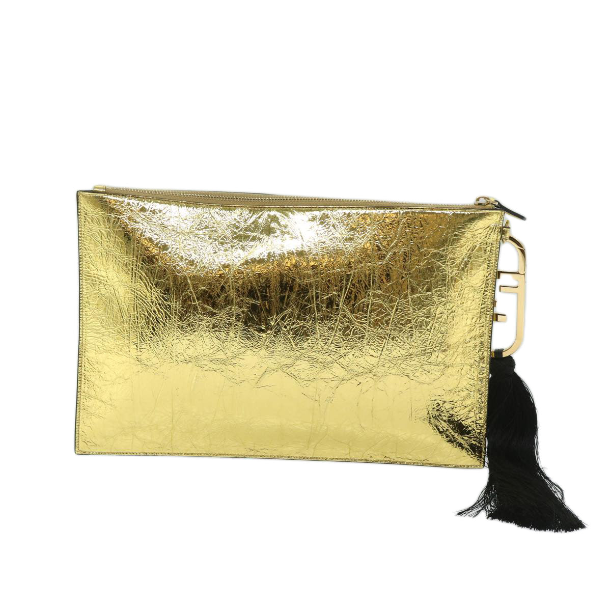 FENDI Clutch Bag Leather Gold Tone 8N0178 Auth 69145A - 0