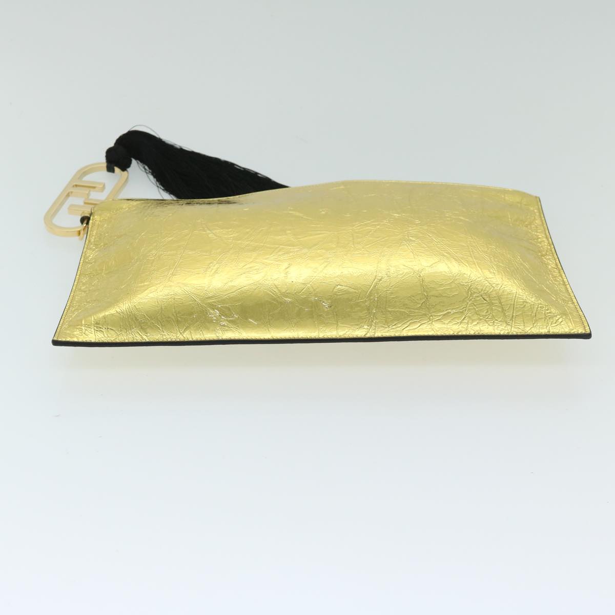 FENDI Clutch Bag Leather Gold Tone 8N0178 Auth 69145A