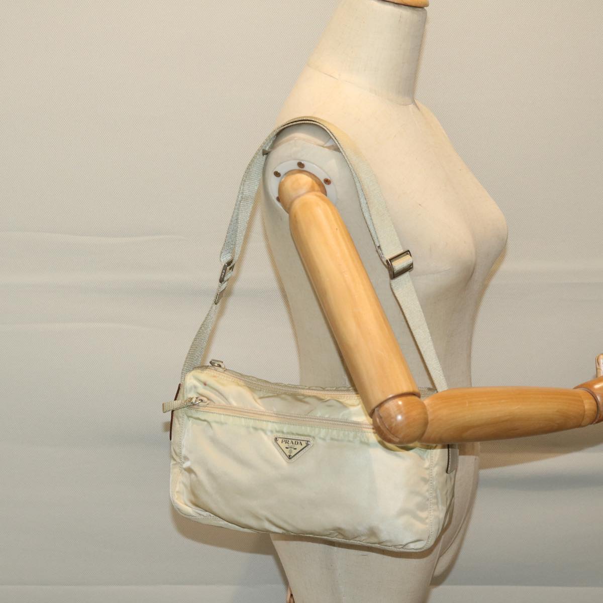 PRADA Shoulder Bag Nylon Beige Auth 69153