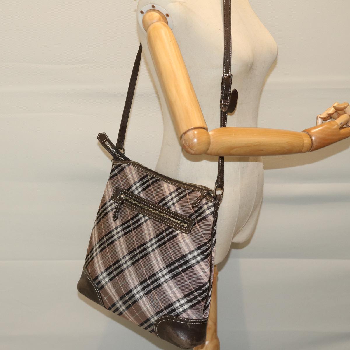 BURBERRY Nova Check Blue Label Shoulder Bag Canvas Pink Brown Auth 69207