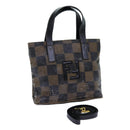 FENDI Pecan Canvas Hand Bag 2way Brown Black Auth 69215-1