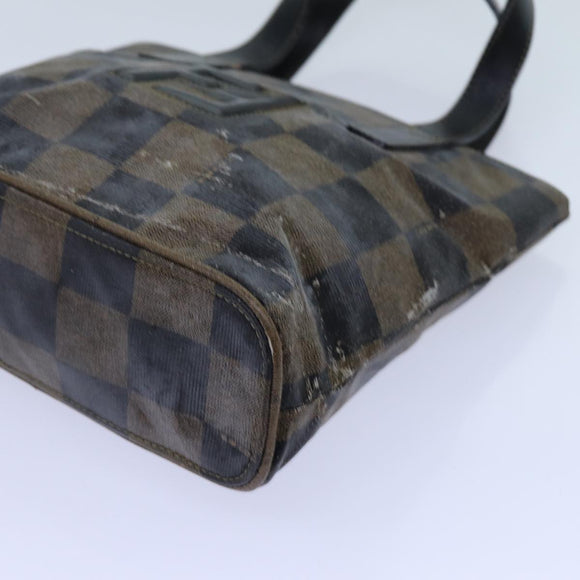 FENDI Pecan Canvas Hand Bag 2way Brown Black Auth 69215