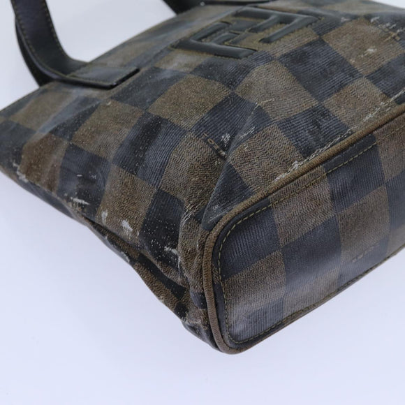 FENDI Pecan Canvas Hand Bag 2way Brown Black Auth 69215
