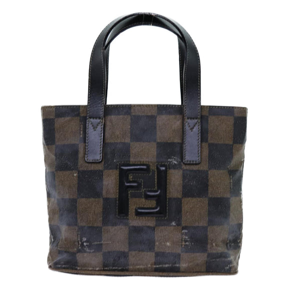 FENDI Pecan Canvas Hand Bag 2way Brown Black Auth 69215