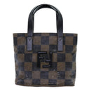 FENDI Pecan Canvas Hand Bag 2way Brown Black Auth 69215-13