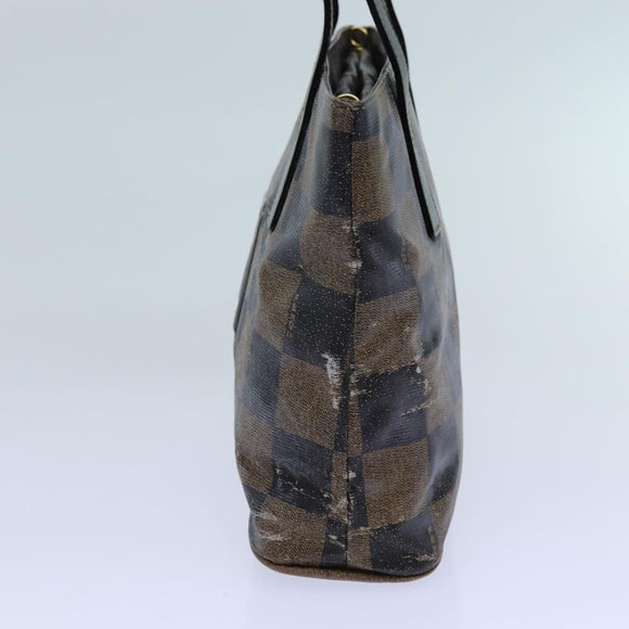 FENDI Pecan Canvas Hand Bag 2way Brown Black Auth 69215