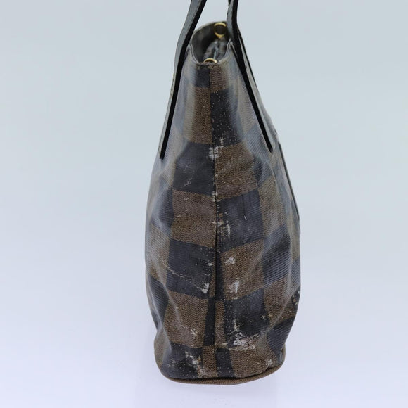 FENDI Pecan Canvas Hand Bag 2way Brown Black Auth 69215