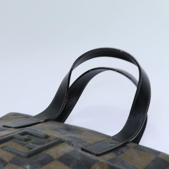 FENDI Pecan Canvas Hand Bag 2way Brown Black Auth 69215