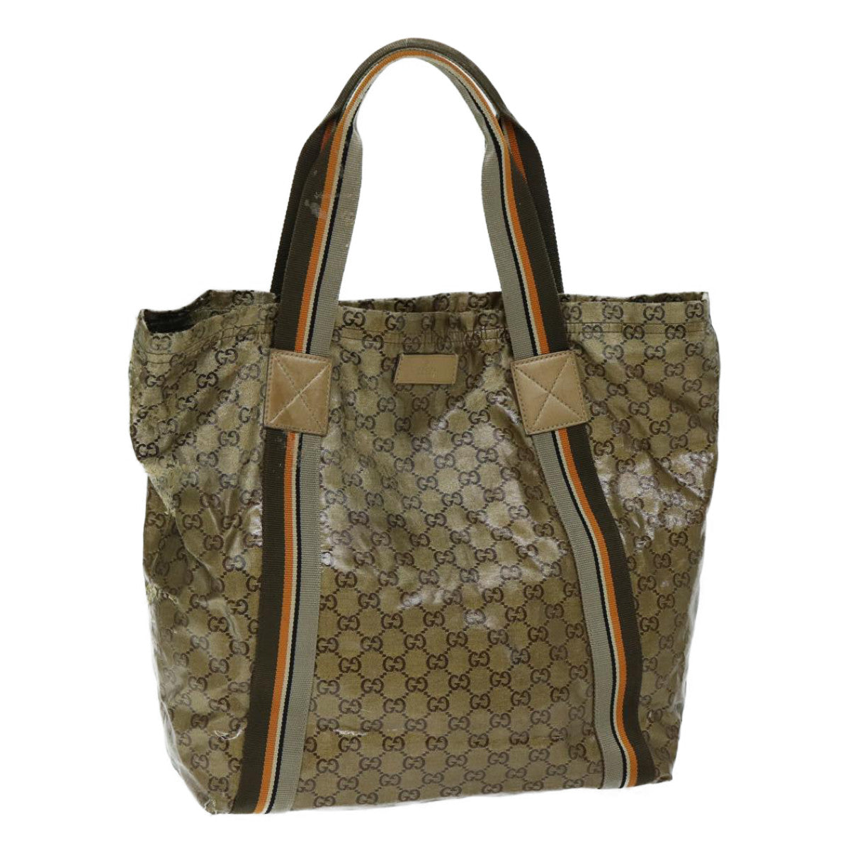 GUCCI GG Crystal Sherry Line Tote Bag Gold Tone Gray Brown 189669 Auth 69238