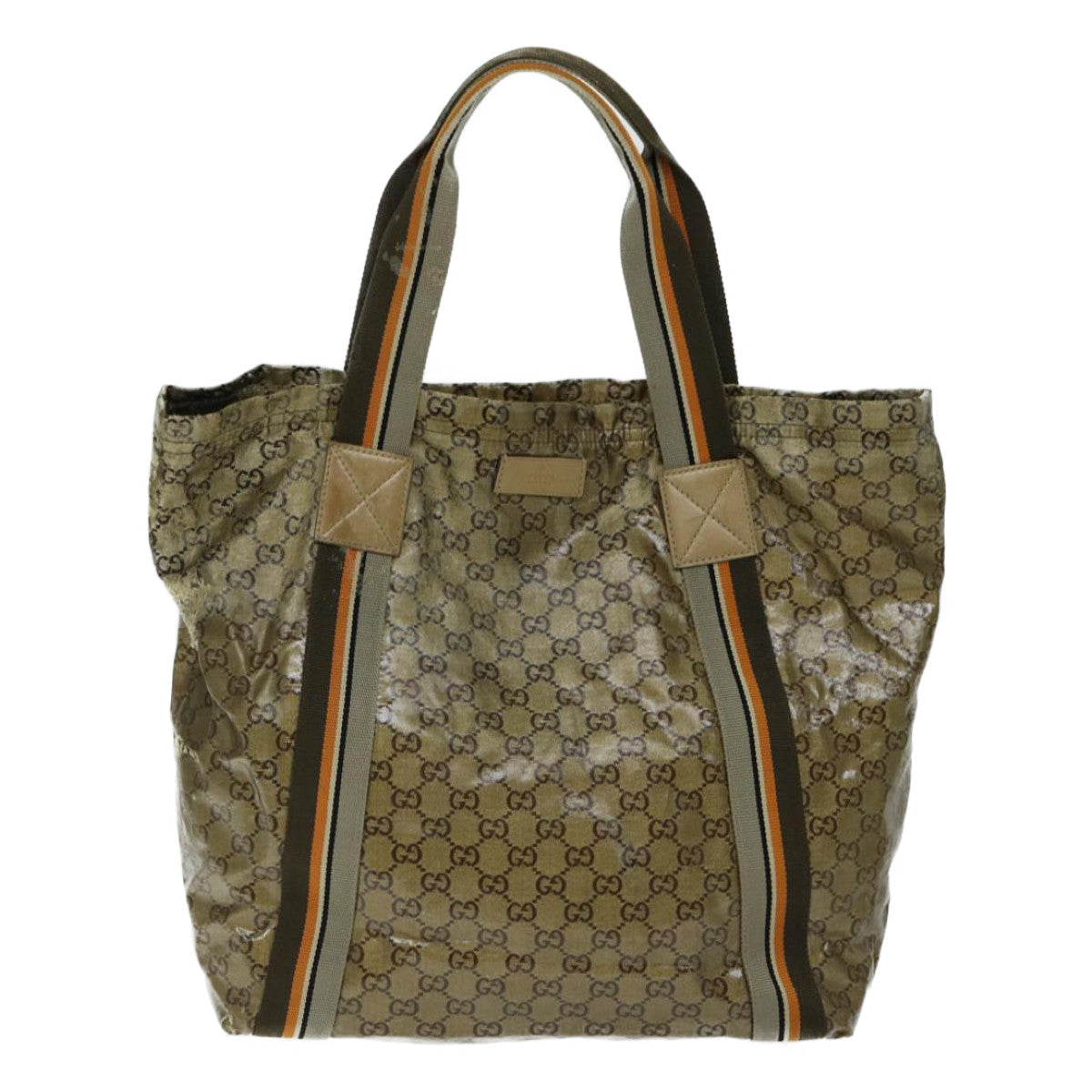 GUCCI GG Crystal Sherry Line Tote Bag Gold Tone Gray Brown 189669 Auth 69238 - 0