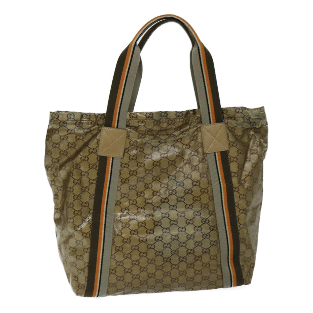 GUCCI GG Crystal Sherry Line Tote Bag Gold Tone Gray Brown 189669 Auth 69238