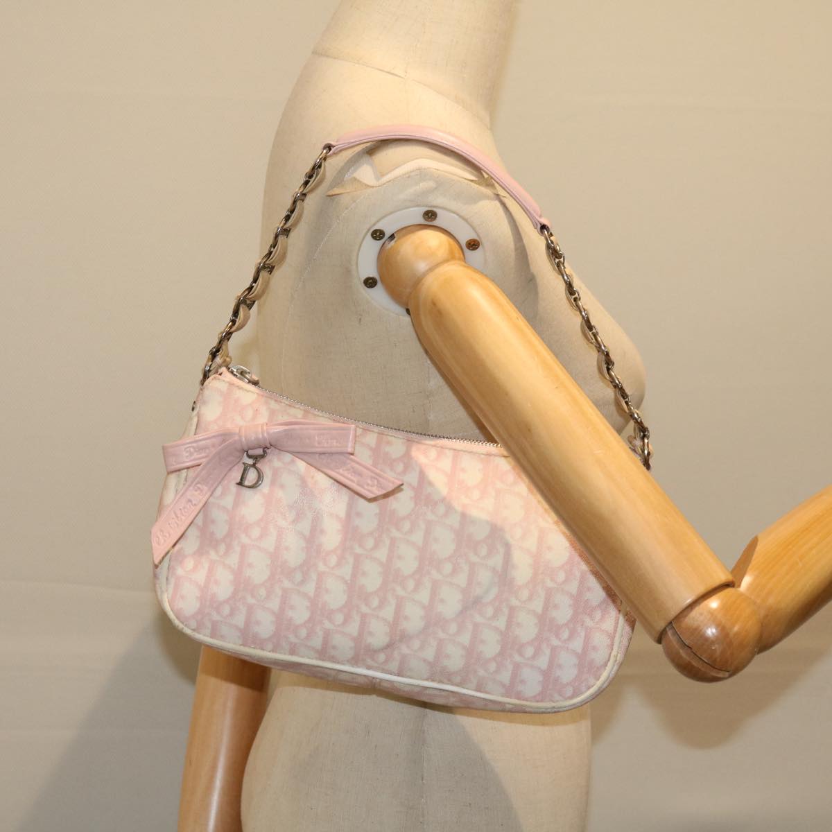 Christian Dior Romantic Shoulder Bag PVC Pink White Auth 69252