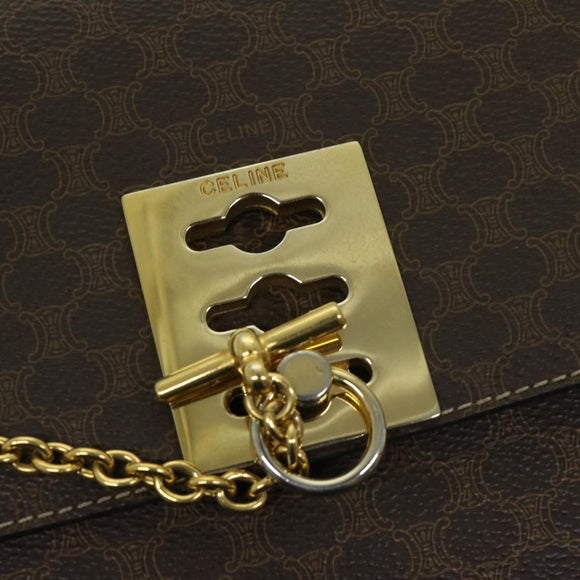 CELINE Macadam Canvas Umhängetasche PVC Braun Auth 69278