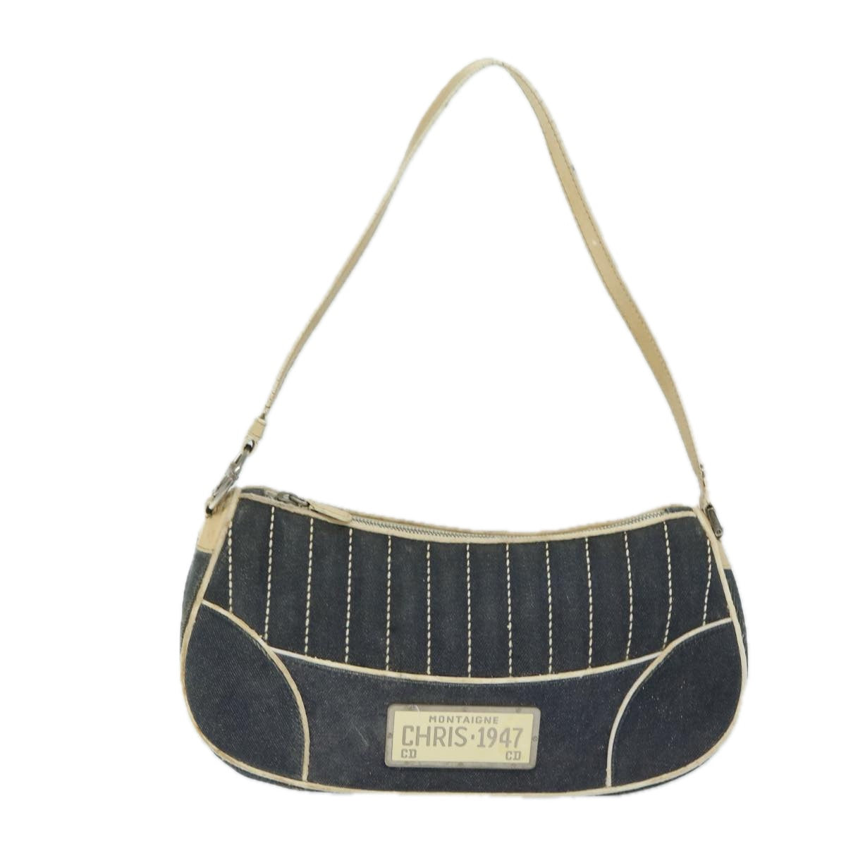 Christian Dior Montaigne Shoulder Bag Denim Navy Auth 69287