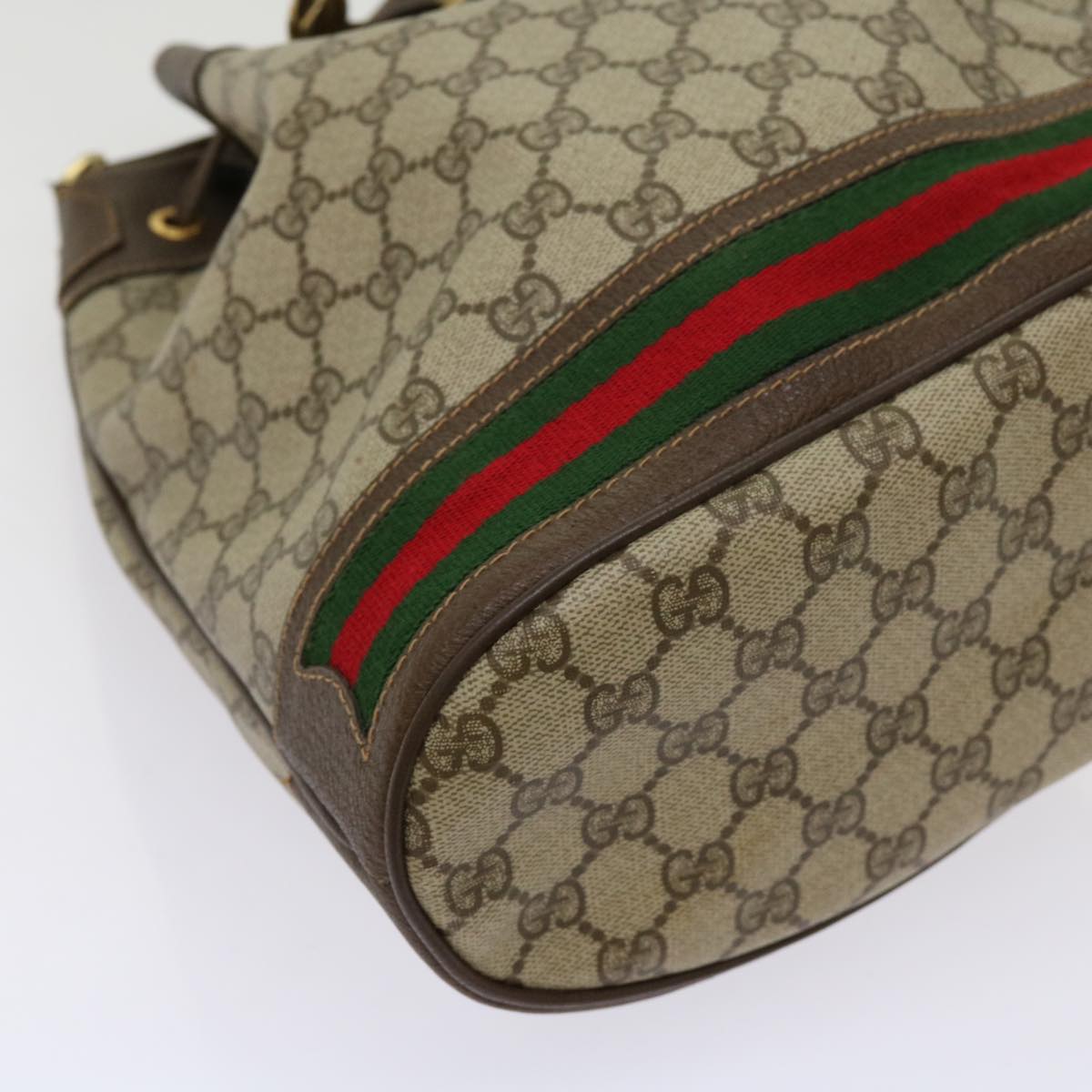 GUCCI GG Supreme Web Sherry Line Shoulder Bag PVC Beige Red 40 02 085 Auth 69330